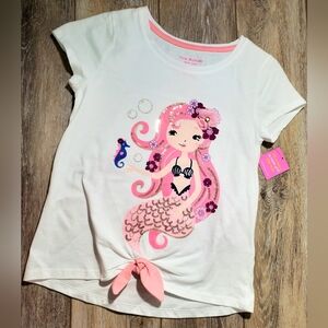 Girls' White and Pink Sequin Short Sleeve Mermaid Graphic T-Shirt Size 10/12